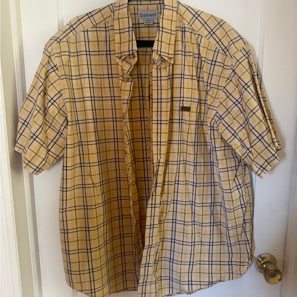 Carhartt Men's Casual Yellow and Blue Plaid Shirt